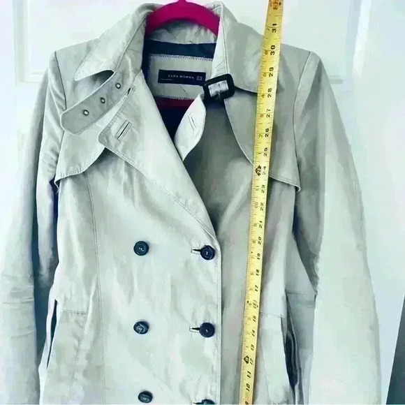 ZARA BEIGE DOUBLE BREAST TRENCH NYLON WATERPROOF  COAT SIZE XS - Picture 14 of 15